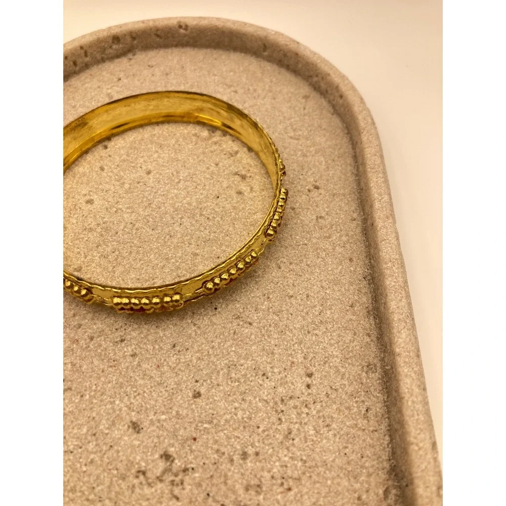 Gold Tone Bangle‎ Bracelet Brutalist Couture Glossy Textured Modernist